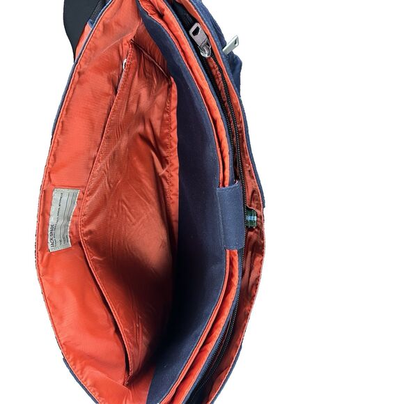 JACK SPADE Crossbody Messenger Bag Greene St Large Canvas Navy w/Orange Interior - Picture 7 of 7